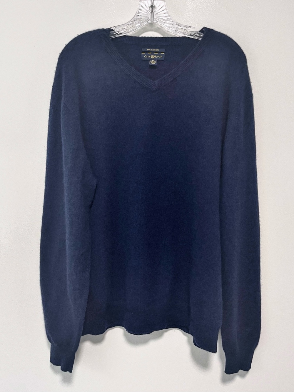 Club Room 100% cashmere v neck knit quiet luxury academia preppy sweater blue L
